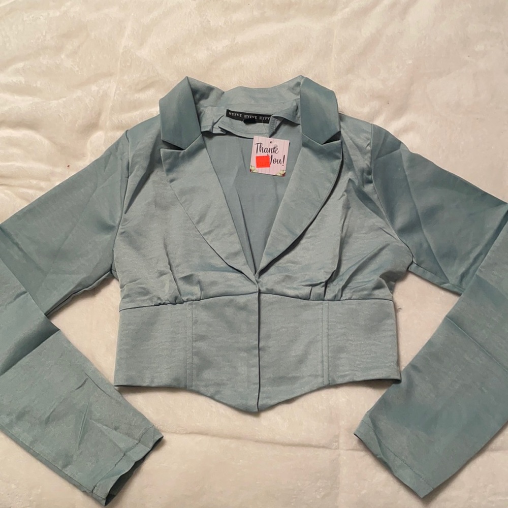 Blue corset long sleeve top